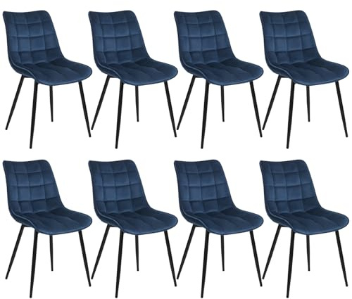 WOLTU Esszimmerstühle 8er Set, Küchenstühle gepolstert mit Rückenlehne | Sitzfläche aus Samt, mit Metallbeinen, bis 150 kg belastbar, für Wohnzimmer Küche Esszimmer, Blau