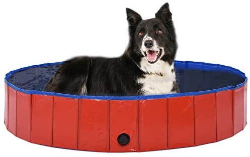 Homgoday Piscina plegable para perros, color rojo, 160 x 30 cm, PVC
