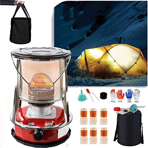 Estufa Queroseno Portátil, Calentador Queroseno Para Camping De 2600 W, 4,6 L/6 L, Con Protección Contra Caídas Y 6 Mechas, Calefacción Sin Electricidad, Calentadores Aceite (Color:4.6L RED)