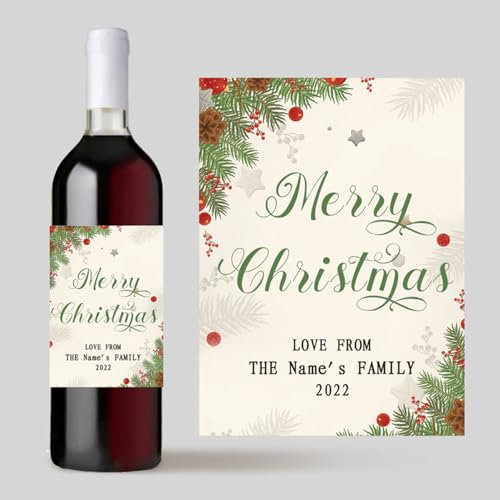 Etichette adesive natalizie per bottiglie di vino, etichette natalizie personalizzate per bottiglie di vino, etichette natalizie per bottiglie di vino (3,9 x 12,7 cm)