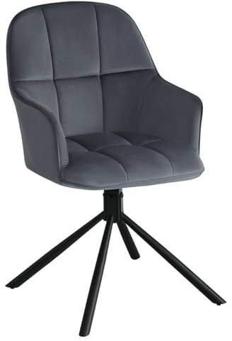 Lestarain 1er Set Esszimmerstühle drehbar, Stuhl Esszimmer, Drehstuhl, Küchenstuhl mit Armlehnen Rückenlehne, Wohnzimmerstuhl, Polsterstuhl, Sessel, Metallbeine, Samt, Dunkelgrau, LCNI126001-1
