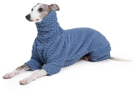 ESCCBOO Pyjama aus weichem und molligem Fleece für italienischen Greyhound Whippet, warme Fleece-Strampler mit Rollkragen für Hunde, Mantel, Schlafanzug, Overall, Latzhose (blau, XXL)