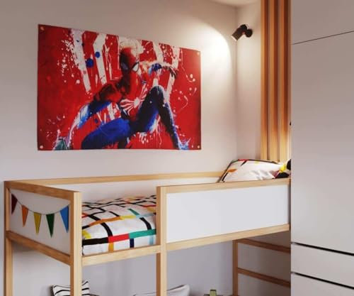 FreedomAction – Spiderman-Flagge als Raumdekoration, 90 x 150 cm großer Wandteppich für Schlafzimmer, Spielzimmer, Kinderzimmer, Studentenwohnheim und Wohnung, einfach aufzuhängen, 4 Ösen –