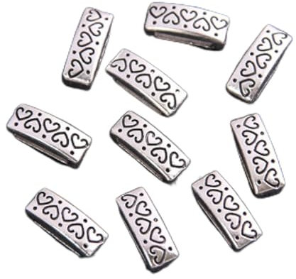 FOSANGPUSHI Schmuckherstellungsanhänger, 1,5 x 0,4 cm, Abstandshalter, Herzperlen, geschnitzte Blume, Lederarmband, Zubehör, Antik-Silber, 18 Stück