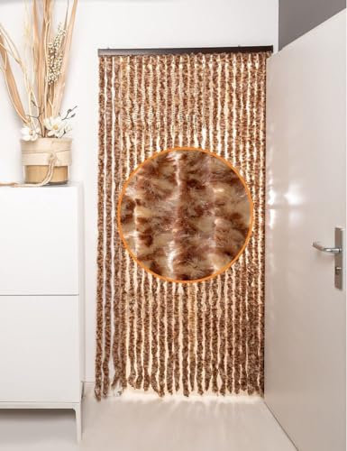 DEFACTO Flauschvorhang Türvorhang (100x220 cm) - Wetterfest, Insektenschutz, Made in Italy - Vielseitig, leicht zu reinigen, effektiver Sicht- und Hitzeblocker - Braun/Beige Mix