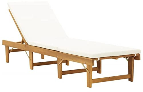 ShCuShan Liegestuhl, faltbar, Kissen, Massivholz, Akazienholz, Cremeweiß, Liegestuhl, Gartenstühle, Relaxliege