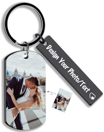 Porte Clef Personnalisable Porte Clef Photo Personnalisation Double Face - Téléchargement Une Image, Ajout De Texte Cadeau Saint Valentin Homme Cadeau Femme (Noir-Deux)