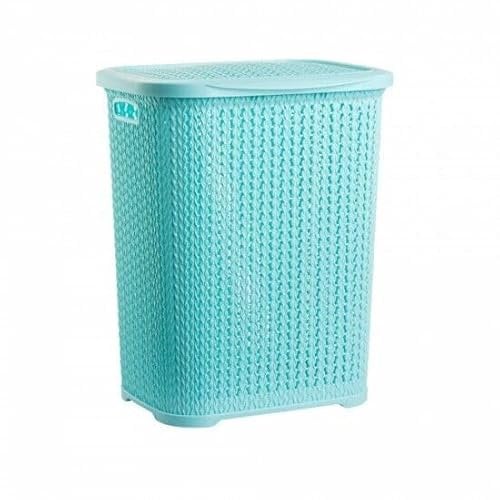 Plastic Laundry Basket Clothes Washing Bin Storage Knitted Hamper Organiser (Blue, Tall)
