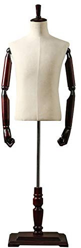 IUokLU Männlicher Schaufensterpuppen-Torso mit Holzarm und Sockel, höhenverstellbare Schneiderpuppe, Kleidungsdisplay