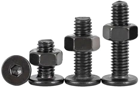 Foyoram Tornillos de cabeza de oblea M4 x 6 mm con hexágono interior y tuercas, negro, acero inoxidable, tornillo de cabeza plana con hexágono interior, cabeza grande (M4 x 6 mm, 20)