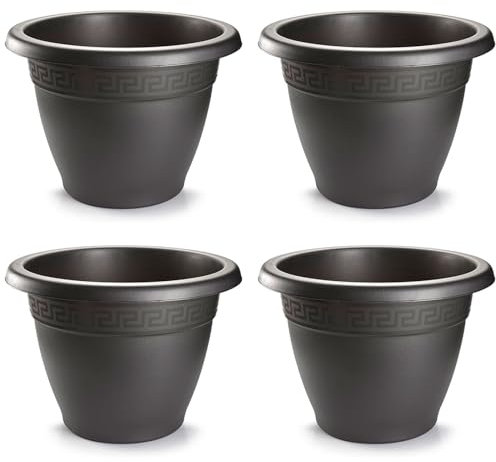 Acan Tradineur - Pack de 4 Macetas Redonda Terracota - Fabricado en Plástico - Macetero Apto para Exterior e Interior del hogar - Ø 50 cm - Color Antracita
