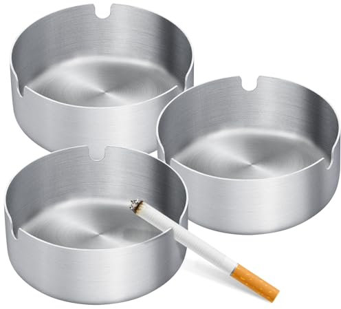 Aschenbecher für Draussen 3 Stück, Aschenbecher 7.5 CM, Windaschenbecher Outdoor Aschenbecher, Ashtray Tischaschenbecher für Draußen/Garten/Küche/Camping/Büro, Silber, Edelstahl