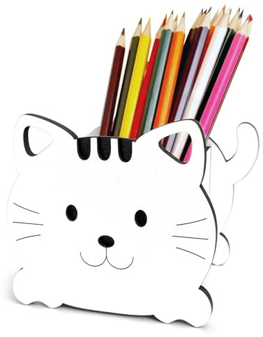 Craft Maestro Süßer Katzen Förmiger Buntstiftständer/Stiftehalter für Kinderzimmer - Holz Organizer Mädchen/Jungen Geschenk