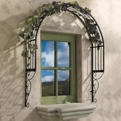 LLKUYTB Rosenbogen aus Metall,Wand montierte Bogen Laube Gitter, Rosenbogen Torbogen Garten Rankgitter Rosenhilfe aus,Rosenbogen Gartenbogen für Wand/Tür/Fenster 200cm Width Black