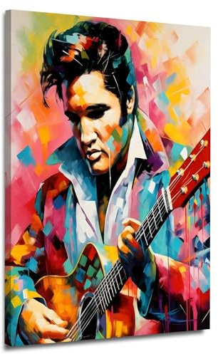 Pop Art Musiker Elvis Wandbild Leinwandbild Rock 'n' Roll Kunstdruck XL Größe 60x90x2cm