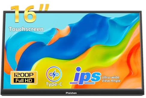 Portable Monitor Touchscreen 16 Inch FHD 1920x1200P HDMI USBC Travel Touch Screen Monitor IPS Display for PC Laptop Computer Ras Pi, 300cd/㎡, Built-in Speakers