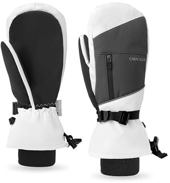 Caracaleap Skihandschuhe Herren Damen Fäustlinge Handschuhe Wasserdicht Winterhandschuhe für Skifahren Snowboard Wandern Fahrradhandschuhe Weiß L-XL