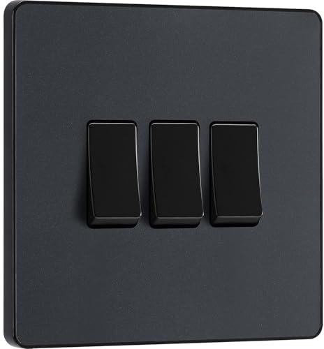 AMK® BG Triple Light Switch 20 Amp 16AX 3 Gang 2 Way Plastic Matt Grey Fits 25mm Box Includes Fixings