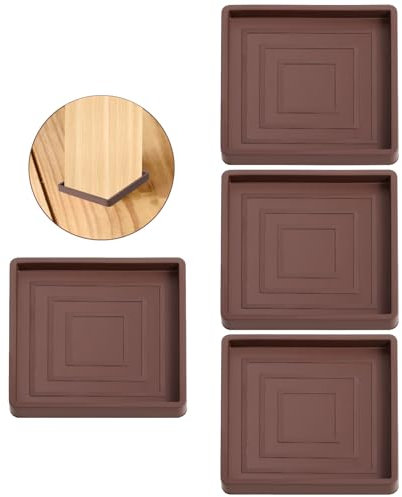 4 PCS 3.5inch Square Rubber Furniture Caster Cups, Non Slip Furniture Pads, Furniture Coasters For Hardwood Floors, Chair Leg Protectors for Bed, Cabinet, Sofa, Chair, Table, Piano (Brown)