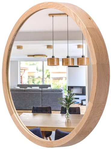 STOLARNIA PIKA Wandspiegel mit Holzrahmen (∅37 cm) - Spiegel Rund Holz Eiche - Kleine Runder Bad Spiegel für Badezimmer, Flur, Wohnzimmer, Schlafzimmer - Stilvoller 40 cm Badspiegel LEJA