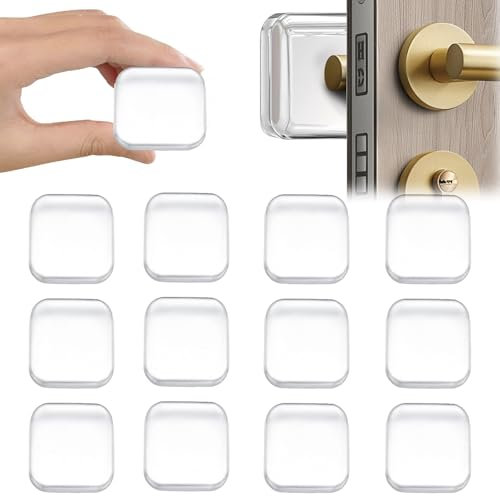 12 PCS Wall Protector Self Adhesive, Door Handle Protectors - Clear Square Wall Protectors for Door Knobs, Self-Adhesive Door Stops Door Handle Bumper Pads for Fridge, Cabinets, Wall (1.57inch)