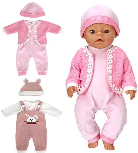 TYXHXTF Puppenkleidung 45 cm für Baby Puppen, Puppe Zubehör mit Baby Langarm Bodys, Hut, Mantel (Rosa)