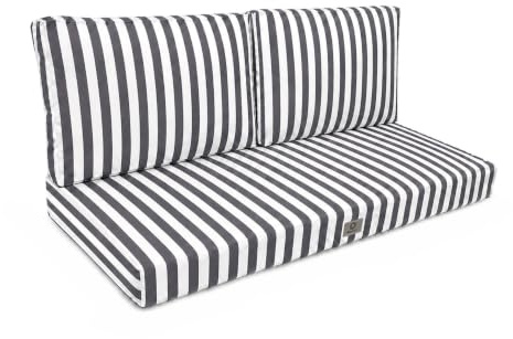 Déco Arts — Lot de 3 Coussins Déhoussables Salon Jardin 100x50 — Assise 100x50 + 2 Dossiers 50x35 cm — Imperméable Anti-UV — Remplacement Mobilier Jardin Terrasse Balcon Véranda — Rayures Gris Foncé