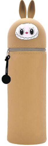 Kawaii labubuuo Federmäppchen - 2 in 1 Mäppchen aus Weichem Silikon, Federmäppchen Mädchen, Hellrosa Labubuuo Federmäppchen, Teleskopisch Mäppchen, Ständer Schlampermäppchen, Cartoon Stifteköcher