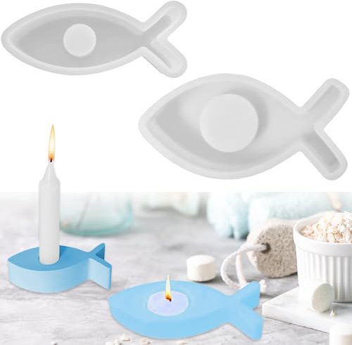 Bafiwu Silikonform Fisch Gießform Kerzenhalter, Fisch-2, 3 Stück, 5x5x2 cm, Lebensmittelecht, Hochtemperaturbeständig, Vielseitig