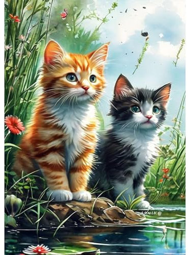 Jawecci Diamond Painting Erwachsene, 5D Katzen Diamant Painting Bilder Erwachsene Anfänger, DIY Runde Steine Kitty Diamant Kunst Set Diamant Malerei Kinder für Home Dekor 30x40cm