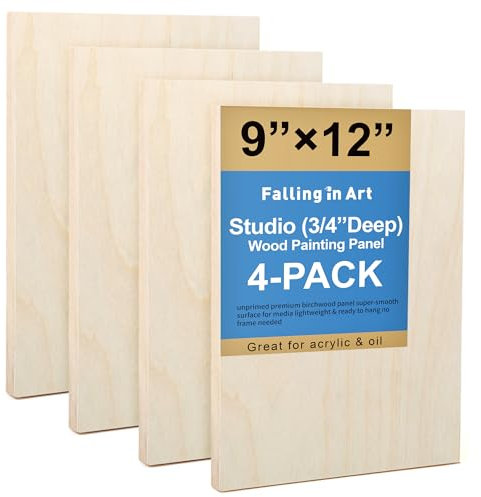 COOZEE Unfinished Birch Wood Canvas Panels Kit, 4 Pack of 22 x 30 cm Studio 3/4 Inch Deep Cradle Boards for Casting Art, Crafts, Painting and More