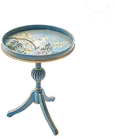 MEILISHAOMEI Runder Beistelltisch, Sofa-Beistelltisch fürs Wohnzimmer, handbemalter runder Tisch, Birkenholz, Antik-Optik, Auto-Drehdesign, Couchtisch in 3 Farben (Farbe: Blau)