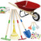 Qtioucp Kids Wheelbarrow Set with Gardening Tools Outdoor Backyard Garden Play for Toddlers Boys Girls 3-8, with Shovel, Rake, Leaf Rake, Easter Birthday Gifts