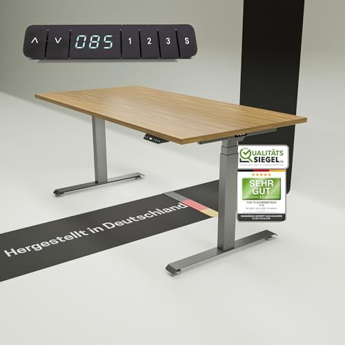 YOS T5 höhenverstellbarer Schreibtisch | elektrisch Verstellbarer Schreibtisch, ergonomischer Stehtisch | Profiqualität | Stabilität (Graphit + Nussbaum, 120 x 80 cm)