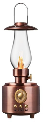 Retro LED Lantern Bluetooth Speaker, Hi-Fi Audio, IPX4 Waterproof, USB/AUX/TF Card Compatible, Flame Effect Ambient Light (Ancient Copper)