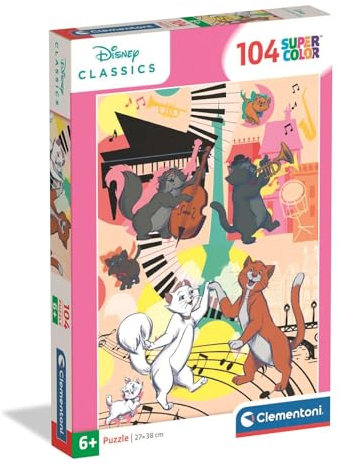 Clementoni Puzzle 104 pieces, Disney Aristocats, Puzzle for Kids 6+ Years, Made in Italy, 25048