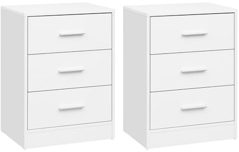 WOLTU Set 2 Mesitas de Noche con 3 Cajones, Mesitas de Noche Blanca, Mesillas de Cama Dormitorio, Estrurtura Madera y Estilo Moderno, 39x28x54 cm, NTS26ws-2