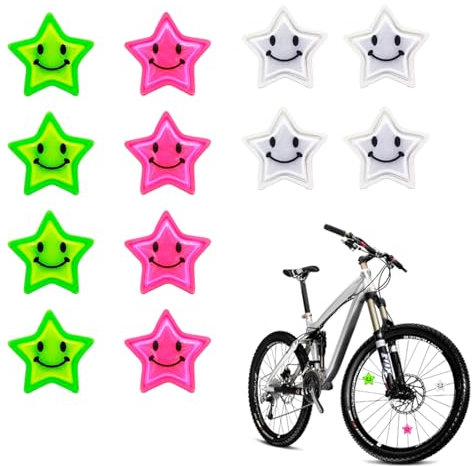 UYGTHI 12 Stück Speichenreflektoren Fahrrad Kinder, Bunte Katzenaugen Speichen Reflektoren Sterne, Fahrrad Zubehör Kinder für mehr Sichtbarkeit & Sicherheit beim Radfahren