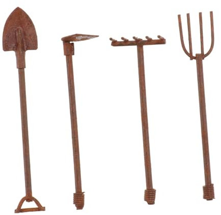 POPETPOP 1 Satz Retro -mini -Werkzeuge Drinnen Beschneidung Schaufeln Im Freien Anlage Miniatur Cutter Zubehör Gartenwerkzeuge Brown Eisen 4 Stück