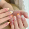 Shimmerz 24 Pieces Almond Nail Stickers Hibiscus Flower Summer Fake Nails with 3D Floral Patterns French Tip Sweet Pink Acrylic Nails