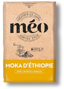 Cafés Méo - Café Moulu Moka d'Ethiopie Pur Arabica - 4 kg - Intensité 5/10 - Arômes Authentiques, Suave, Fruité et Floral - Lot de 8 x 500 gr
