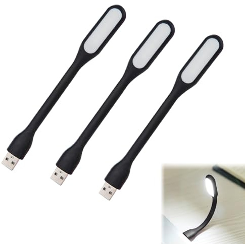 TMRBBesty 3 Stück USB Lampe,USB-Licht,Mini USb-LED-licht-Lampe,Flexible Usb LED Licht,Tastatur,Usb Anschluss Leselampe,mini usb led leselicht für Computer Tastatur,Laptops,Schwarz