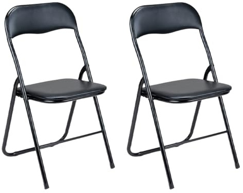 Gremium Set 2 Sedie Pieghevoli Con Cuscino In Ecopelle A Doppia Imbottitura, Seduta Ergonomica E Struttura Richiudibile Salvaspazio In Acciaio Inossidabile