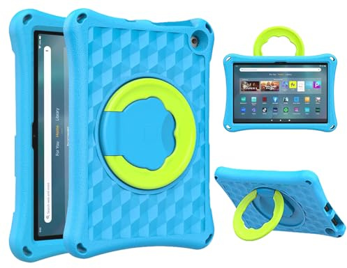 Fire HD 10 Tablet Case for Kids (13th/11th Generation, 2023/2021 Release), Rotating 360 Kickstand Lightweight Shockproof Handle Kids Case Un Fit for HTC 10 Tablet iPad Samsung LG Tablets, Blue