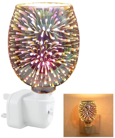 3D Glass Wax Warmer Night Light, Flameless Aromatherapy Wax Melter with Firework Design, Electric Scented Wax Melt Warmer for Home Office Bedroom Decor, Plug-in Air Freshener Gift Idea(1,Round)