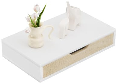 PURELLEL Wandregal mit Schublade, Schweberegal, Hängeregal, Wandablage 40cm | Wandboard für Flur, Wohnzimmer und Schlafzimmer, Nachttisch-Ablage, weiß, 40 x 24 x 8 cm, mit Wandschublade