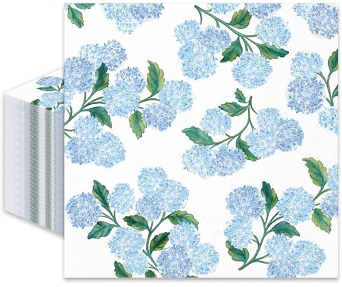 FYSUIMU 50 Pcs Hydrangea Flower Cocktail Napkin Summer Floral Disposable Paper Napkin 3 Ply Drink Beverage Napkins for Bridal Baby Shower Tea Party Birthday Supplies