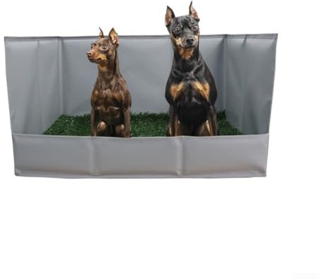 Litière pliable pour chien avec parois hautes, toilettes d'intérieur pour chien avec tapis d'urine en gazon artificiel pour grands chiens, bac portable pour voyage et balcon, contrôle des odeurs (gris