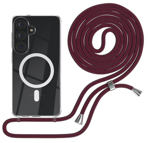 EAZY CASE - Handykette kompatibel mit Galaxy S26 Kette zum Umhängen Stoßfest Handyhülle für Galaxy S26 Silikon Hülle mit Band Handytasche Transparent als Fallschutz in Burgunder Rot