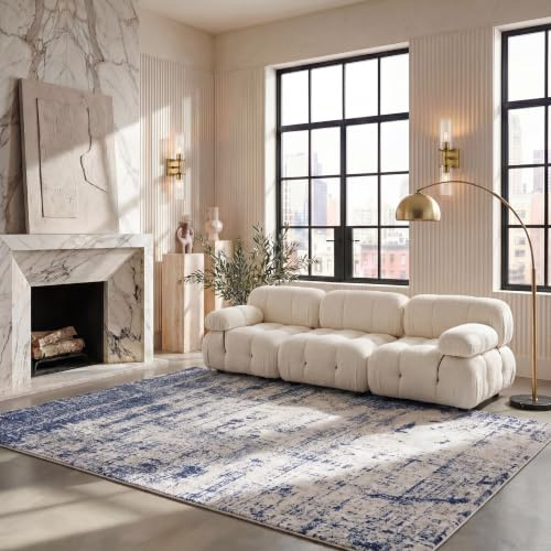 SAFAVIEH Modern Teppich für Wohnzimmer, Esszimmer, Schlafzimmer - Adirondack Collection, Kurzer Flor, Gold und Marine, 183 X 274 cm